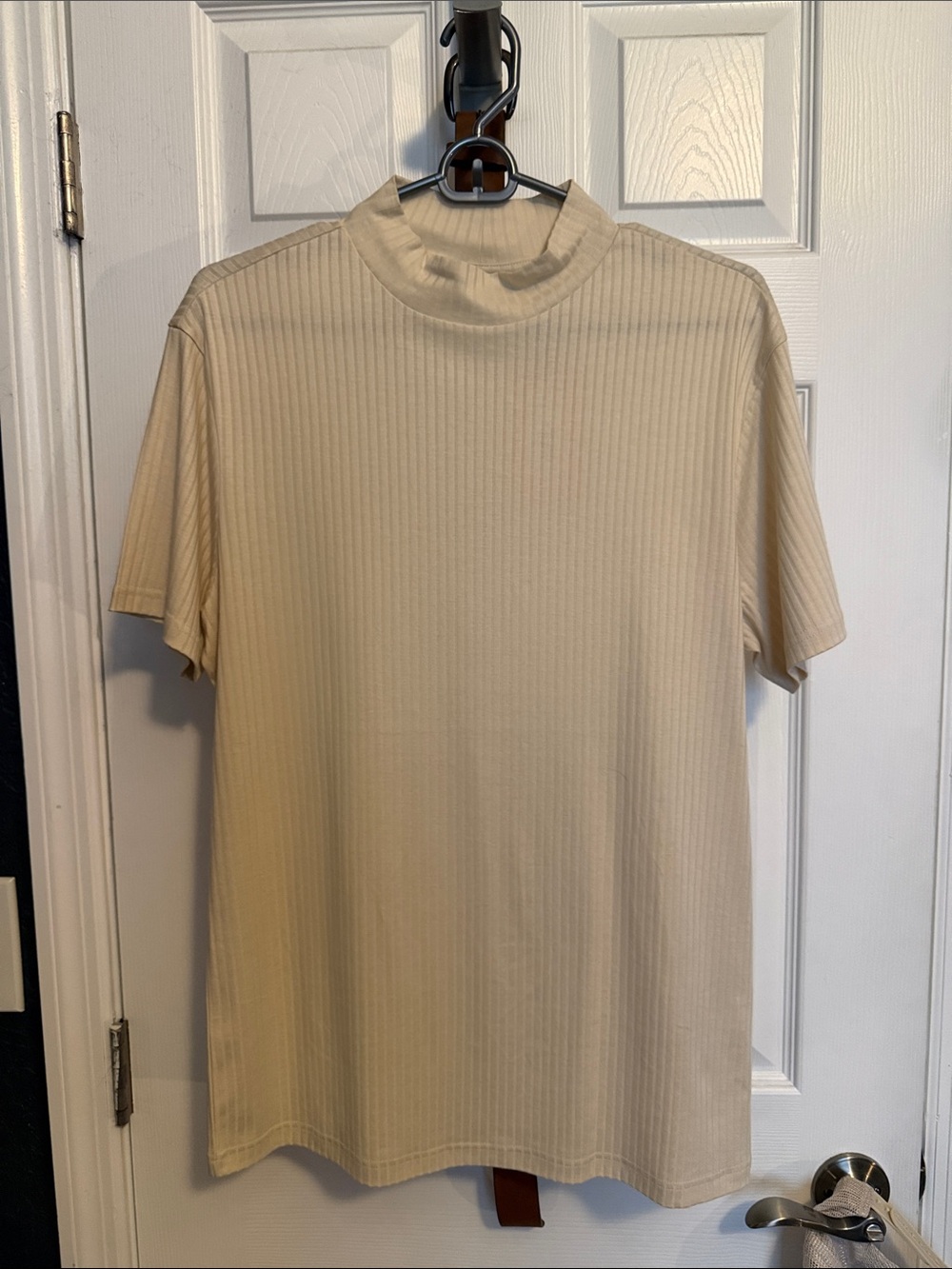 Murano Ribbed Short Sleeve Mock Neck Shirt - Cream
